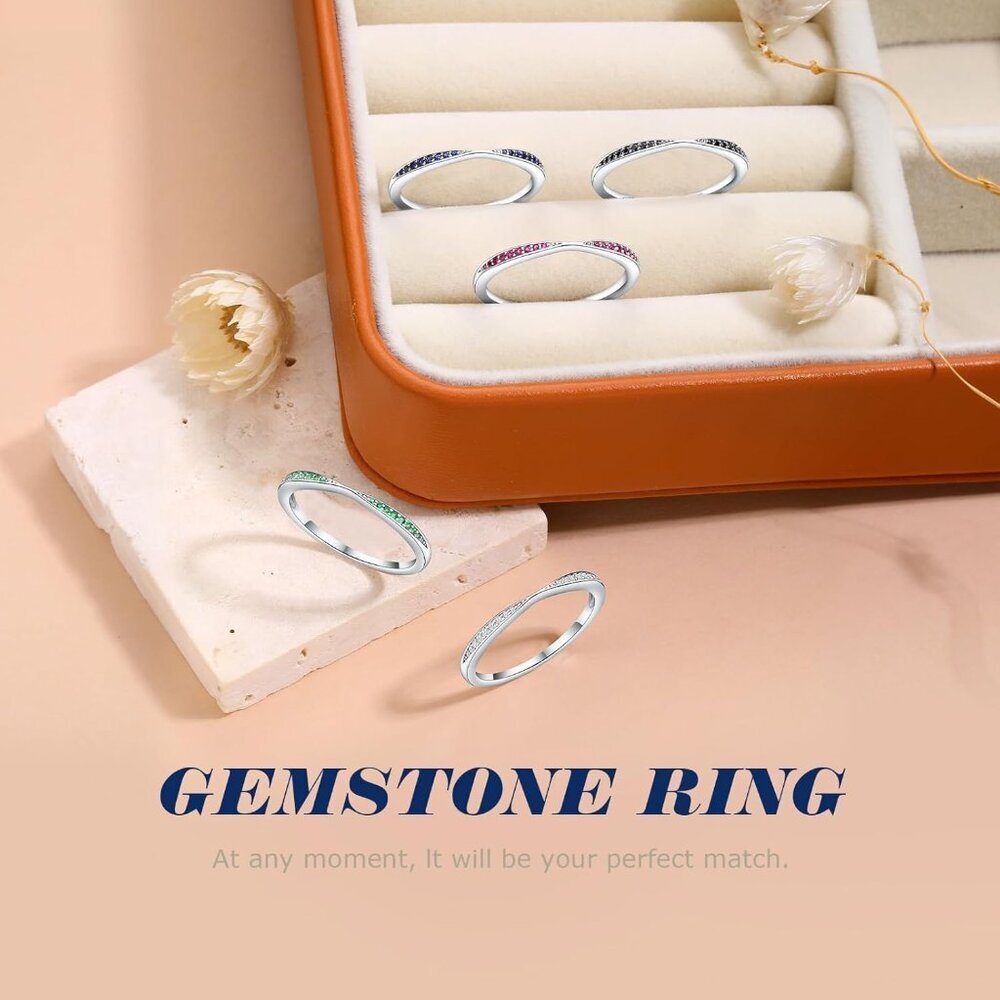 Elegant 2mm Ruby Birthstone Stackable Wedding Ban… - image 7